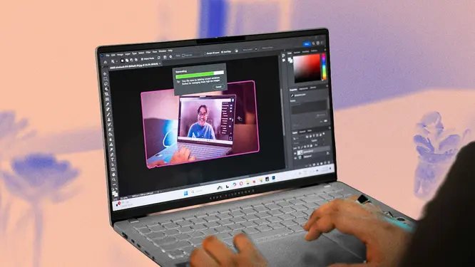 Adobe Express arka plan kaldırma aracı ile fotoğraf düzenleme örneği gösteriliyor.