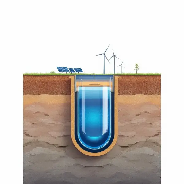Yer altındaki basınçlı suyla enerji depolama teknolojisi için Quidnet tesisinin görünümü.